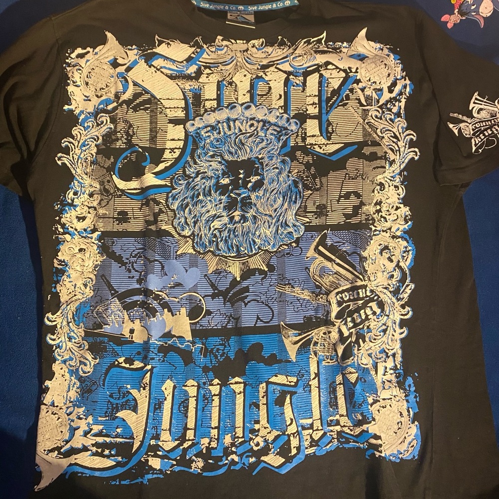 5ive Jungle Graphic Tee XL, Black and Blue